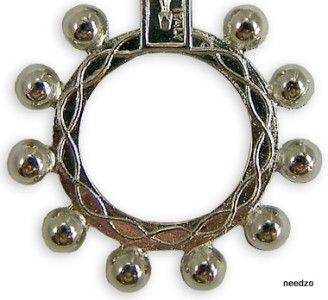 Crown Of Thorns Rosary Ring w/Crucifix Silver Italy NR  