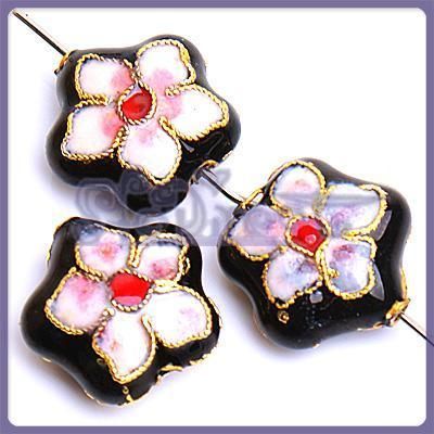 Free Ship 10Pcs Beautiful Cloisonne Flower Bead Black  