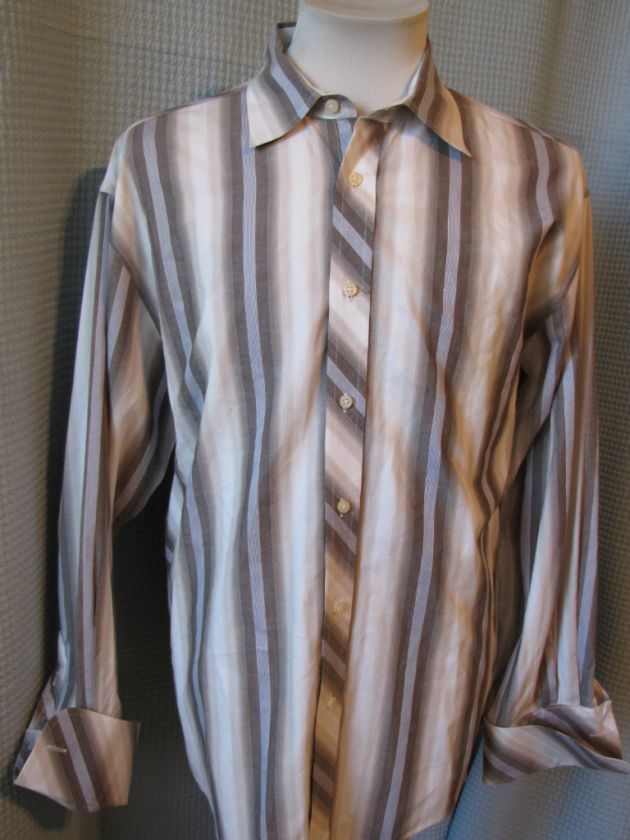 Ben Sherman Shirt Gray Blue Striped Size Large Made in Hong Kong 