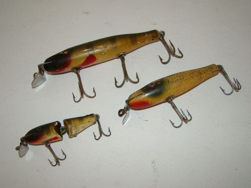 LOT (3) VTG C.C.B. CO. CREEK CHUB PIKIE JOINTED LURES  