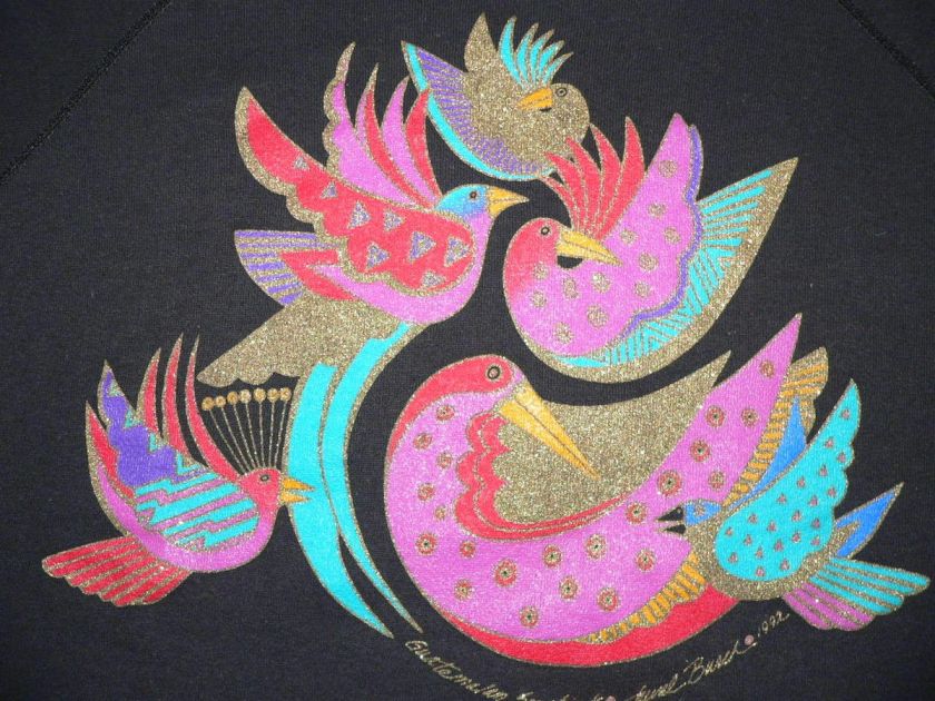 VTG 90s 1992 LAUREL BURCH Sweat T Shirt Guatemalan Songbirds Sz XL USA 