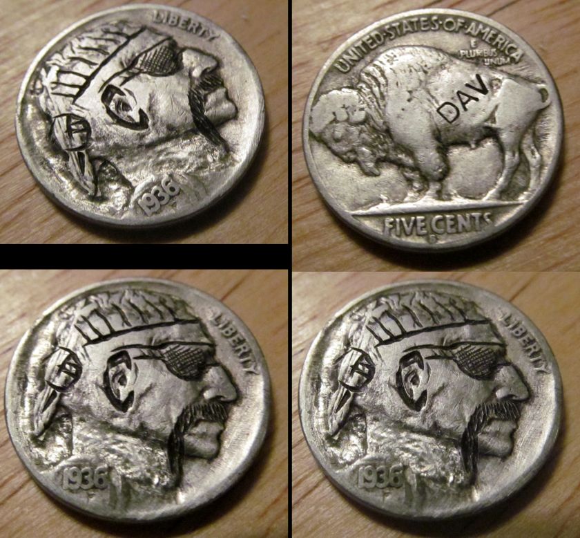 Hobo Nickel   Biker Dude   1936 S Buffalo Nickel (more pics inside 