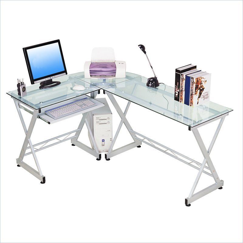 TECHNI MOBILI Dachia L Shape Gls Top Computer Desk 858108000398  