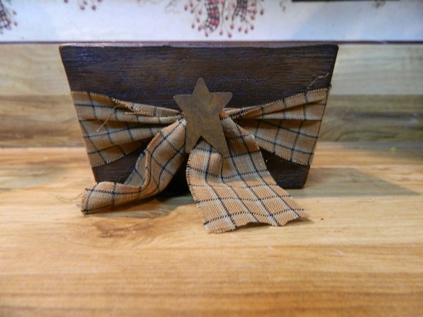 Tea Light Candle Holder with mustard, black / Cream tie & Rusty Star 