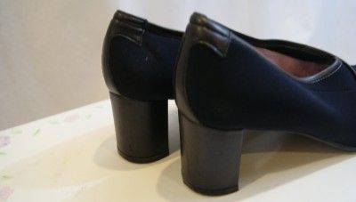 TARYN ROSE NAVY microfiber w/leather trim pump shoe 38.5 us 8.5  