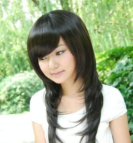 2011 NEW Korean Fashion Long Wig Hair Straight Wig Oblique Fringe 