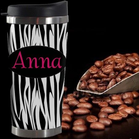   Stainless Steel Custom Thermal Travel Mug BLACK & WHITE ZEBRA PRINT