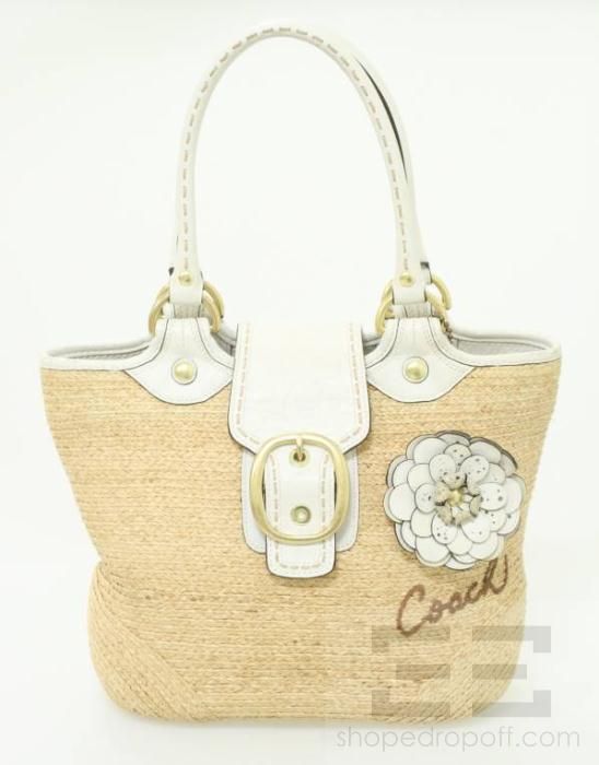   Leather & Straw Flower Applique Bleecker Tattersall Handbag  