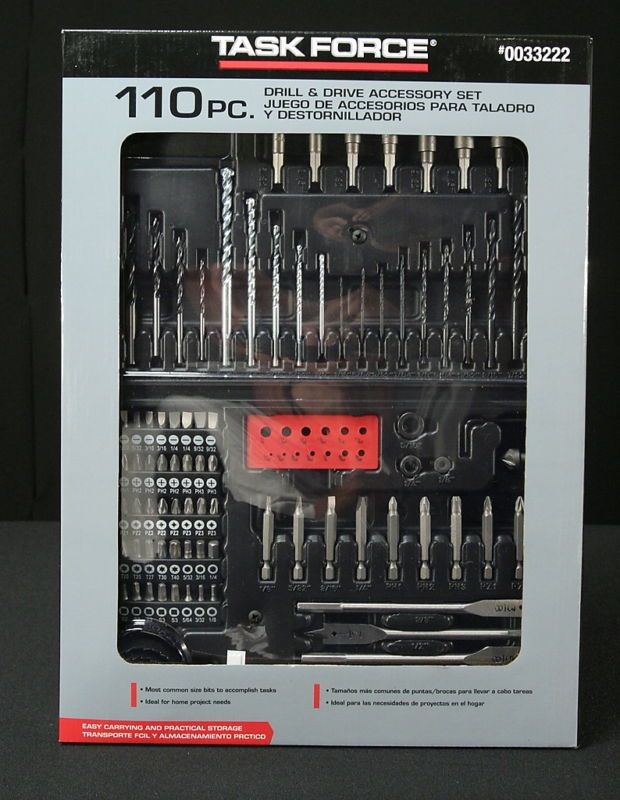 TASK FORCE 110 Piece Drill Bit Screw Driver Utility Set  