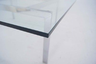 Mid Century Modern Glass & Chrome Base Vintage Coffee Table  