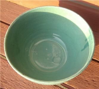 VINTAGE PRIMITIVE USA GREEN MIXING BOWL STONEWARE RIBBED RING STACKED 