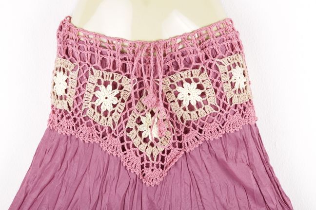 sk0082p Hippy Hippie Boho Gypsy Crochet Skirt Long Pink  