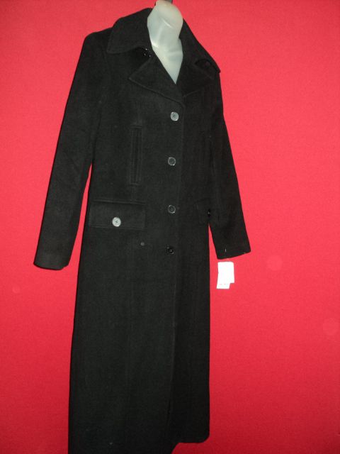 CALVIN KLEIN Black Full Length Soft Cashmere Blend Satin Lined Coat 