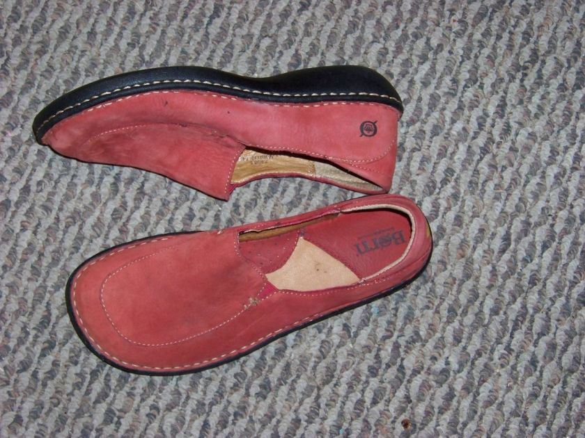 womens born red suede leather slip on loafers shoes size 7.5 38.5 