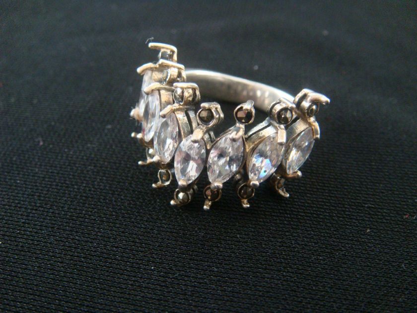 Vintage Sterling Silver Marcasite & Clear CZ Ring Sz 9  