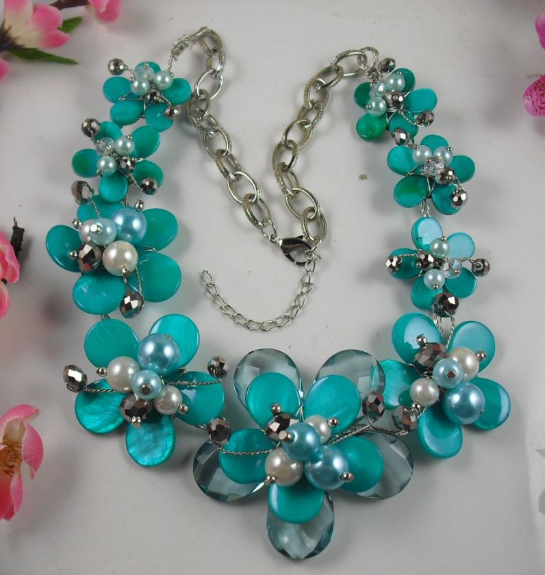 unique design green/blue seashell/mix bead necklace  