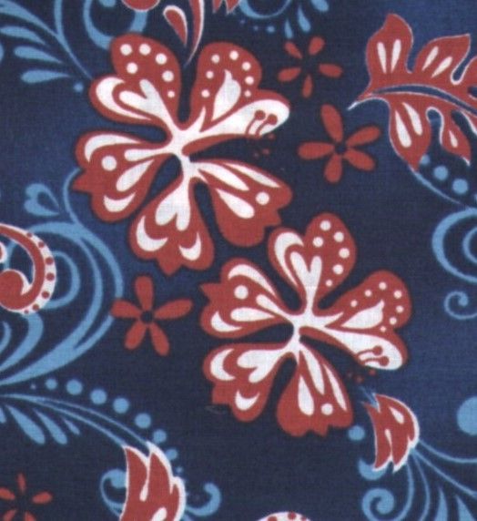 Surf City Hawaiian Red WHT BL Flowers Quilt Fabric 1 Y  