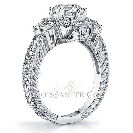 6mm Round Moissanite Antique Halo Engagement Ring  