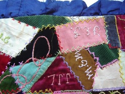 Vintage Antique Crazy Quilt Satin Ruffle Cushion IOOF  