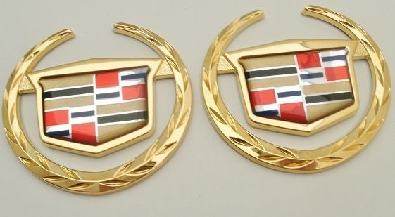 Cadillac WREATH & CREST Emblems 24K Gold Plated SET  