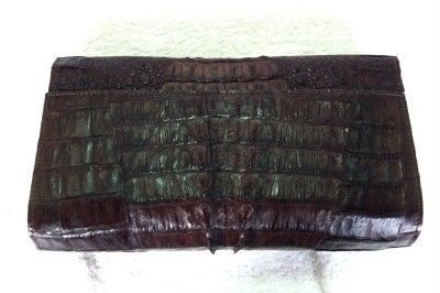 BROWN CROCODILE CAIMAN LEATHHER HANDBAG CLUTCH W/ CHAIN STRAP  