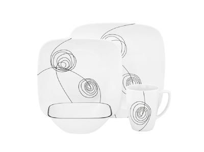 16 pc CORELLE SQUARE SCRIBBLE LINES DINNERWARE SET *NEW  