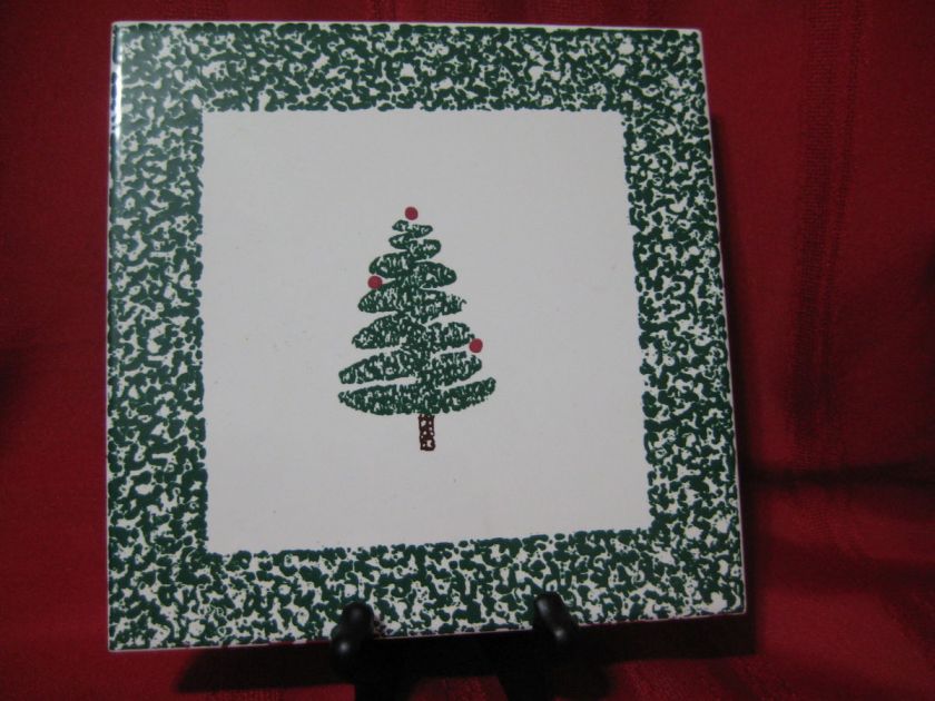   Stoneware Christmas Tree Trivet Sponged Rim NEW ExcCondition  