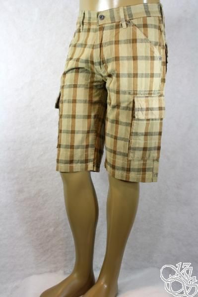   Cargo Sits Below Waist Relaxed Fit Khaki Plaid Mens Shorts New  