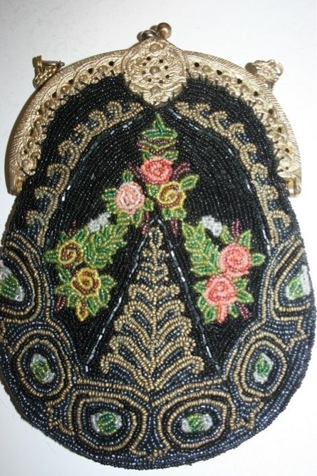 Christiana Gorgeous Vintage Silk Beaded ROSES Purse Bag  