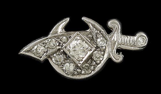 MASONIC SHRINERS SCIMITAR PALLADIUM & DIAMOND TIE TACK/PIN  