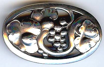 GEORG JENSEN DENMARK VINTAGE STERLING SILVER GRAPES & VINE PIN  