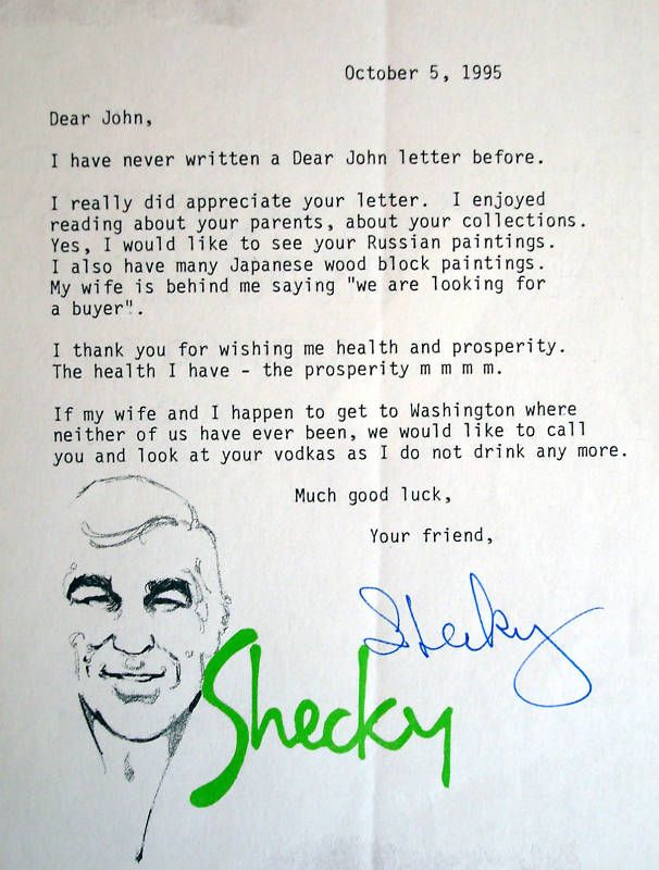 Shecky Greene typed and hand signed letter / autograph  