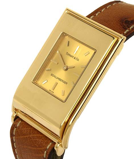 TIFFANY & CO SCHLUMBERGER 18K GOLD MID SIZE WRIST WATCH  