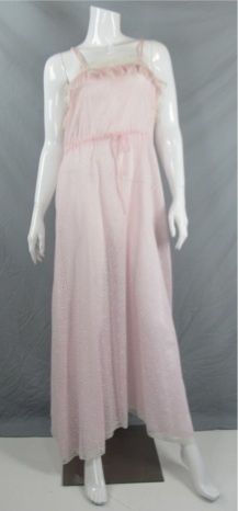   NIGHTGOWN PEIGNOIR SET S/M GOWN Sweeping ROBE PINK COTTON RARE  