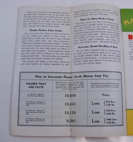   DEERE No. 999 Horse Drawn Corn Planter Seeder Vtg Sales Brochure Green