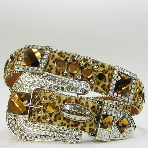 Cowgirl Leather Animal Leopard Rhinestone Western Belt  