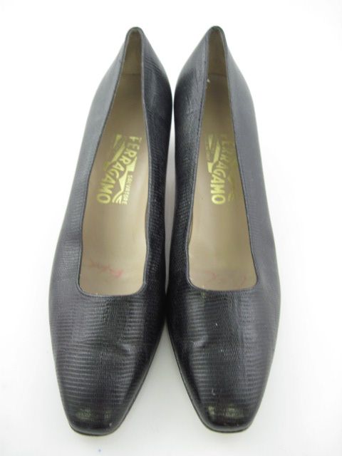 SALVATORE FERRAGAMO Black Mock Crok Heels Pumps Sz 10  