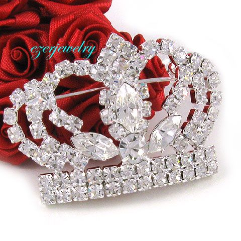Princess Royal Crown Tiara Bridal Crystal Pin Brooch P3  