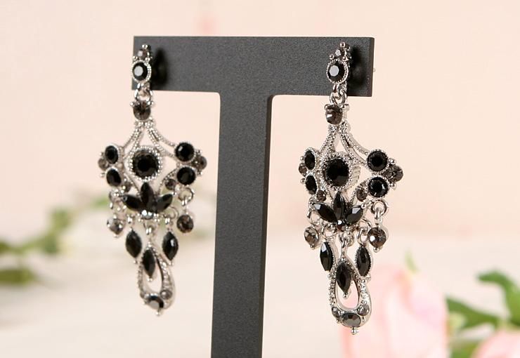 BLACK WHITE GOLD GP SWAROVSKI CRYSTAL EARRINGS ER519  