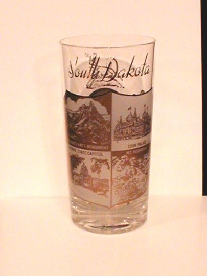 Early South Dakota Souvenir gold trim Bar Glass c1940  