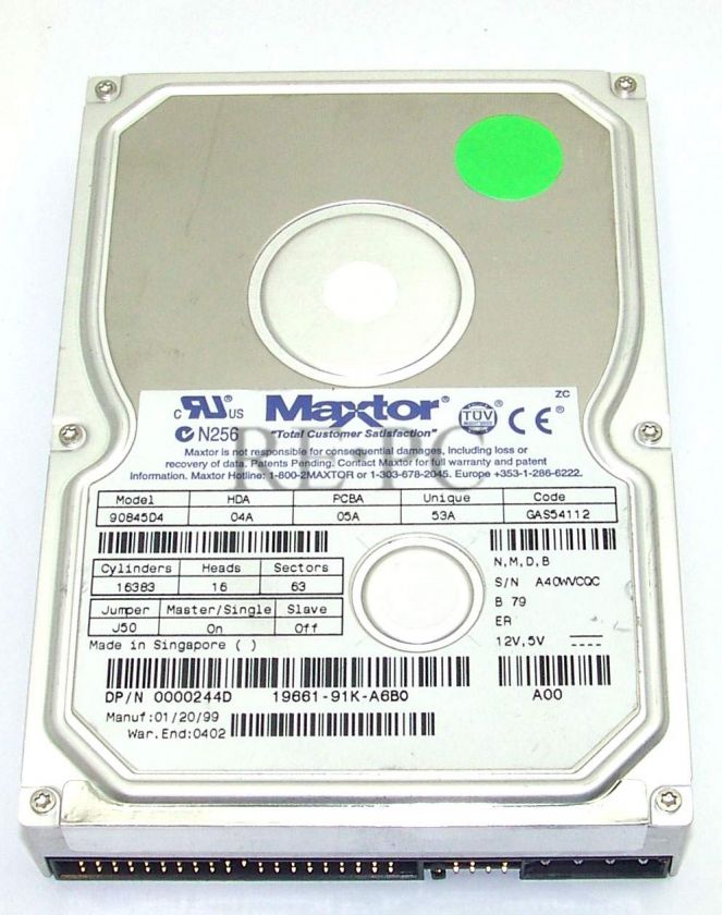 Vintage Maxtor 90845d4 8400 MB IDE Hard Drive 8.4 GB ( Used )