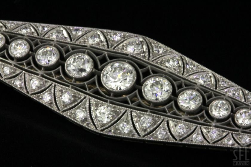   ANTIQUE PLATINUM ART DECO 3.0CT VS1/F DIAMOND BAR CLUSTER PIN BROOCH