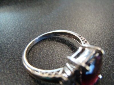 Antique 9K White Gold Rhodolite Garnet Diamond Ring  