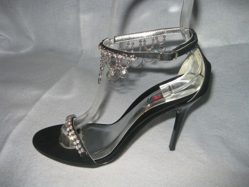 Woman Black 3.5 Inch High Heel Strappy Sandal with Rhine Stones  