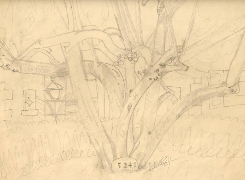 Still Life Tree Figure Original Pastel Pencil Drawing  