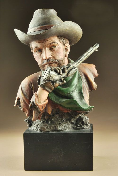 Resin Western Cowboy Bust Statue Figure 8.5High B  
