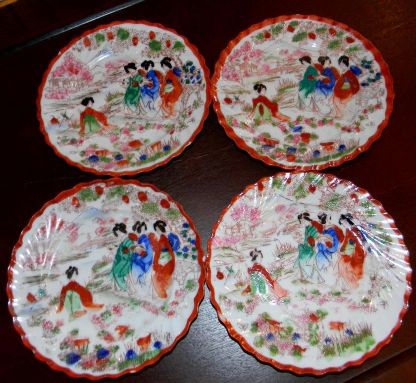   30s Geisha Girl Fine China, 6 1/4 Hand Painted Plates Made in Japan