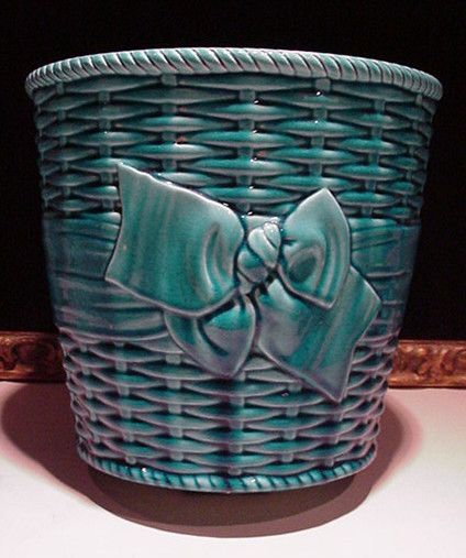 Minton Majolica Lg. Planter Cachepot Basketweave & Bow  