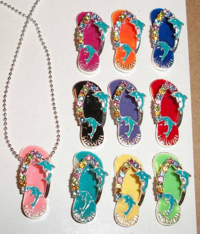 Wholesale lot 10 pc Dolphin Sandal Flip Flop Necklace  