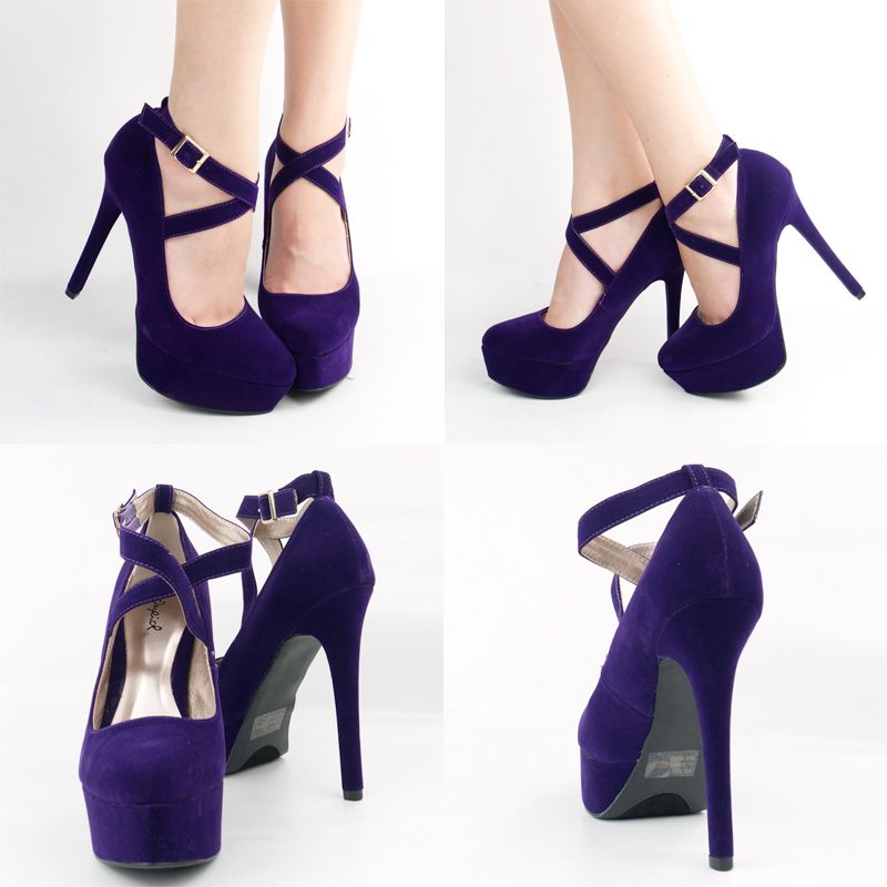 NEW PURPLE ANKLE STRAP MARY JANE 5 HIGH HEEL PLATFORM STILETTO SANDAL 